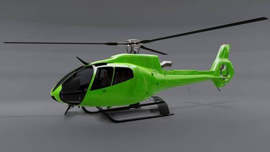 绿色直升机孤立在灰色背景上3d插图