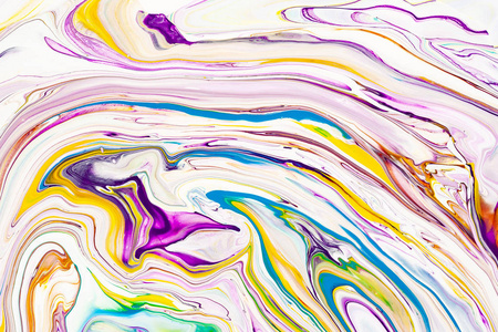 丙烯酸漆波浪抽象背景 彩虹大理石纹理 油画液体流动彩色壁纸 创意紫 黄 蓝流体效果背景 照片 正版商用图片2onxxz 摄图新视界