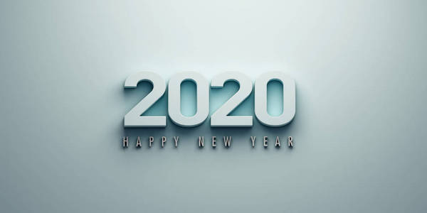 2020年新年快乐,浅蓝色数字,带有文本节日贺卡背景.三维渲染插图照片