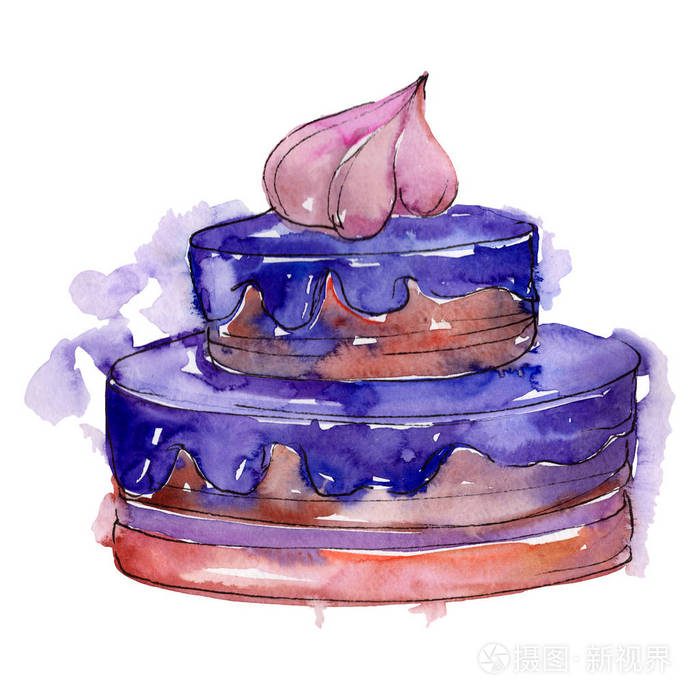 水彩画风格独特的美味蛋糕水彩画甜点背景插图集