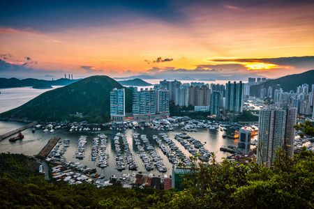 香港仔避风塘美丽的日落图片