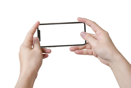 视频剪映双手握着大屏幕智能手机,剪着小径照片