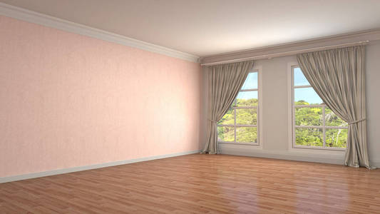 3d illustration3d渲染,晚上废弃的空房间.