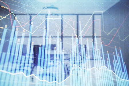 会议室背景下股票市场图形的多重曝光财务分析概念