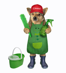 带工具的狗看门人插画