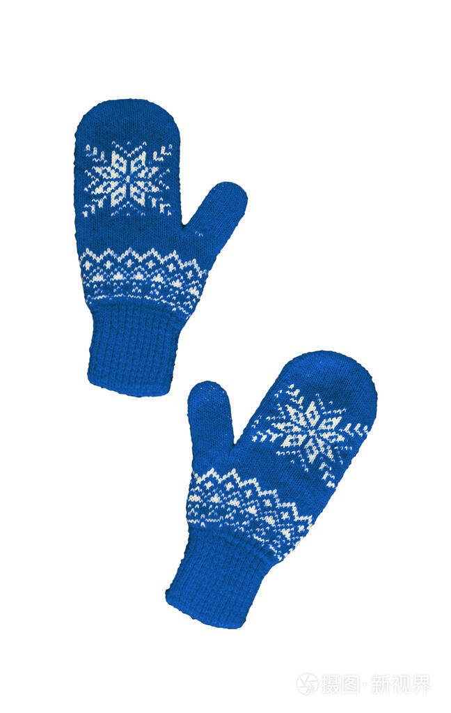 一双蓝色针织连指手套,上面有圣诞图案照片-正版商用图片2p71jc-摄图