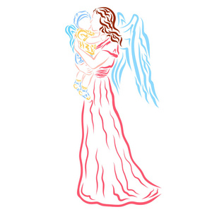 亲吻长翅膀的宝宝孤立的吻鳄有翅膀的母亲怀里抱着一个长着翅膀的孩子