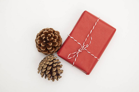 节日圣诞背景与礼物和松果图片