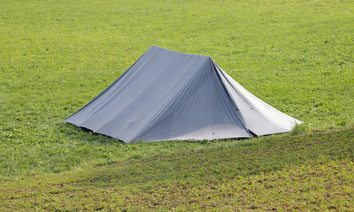 绿色草地上的一个大帐篷图片