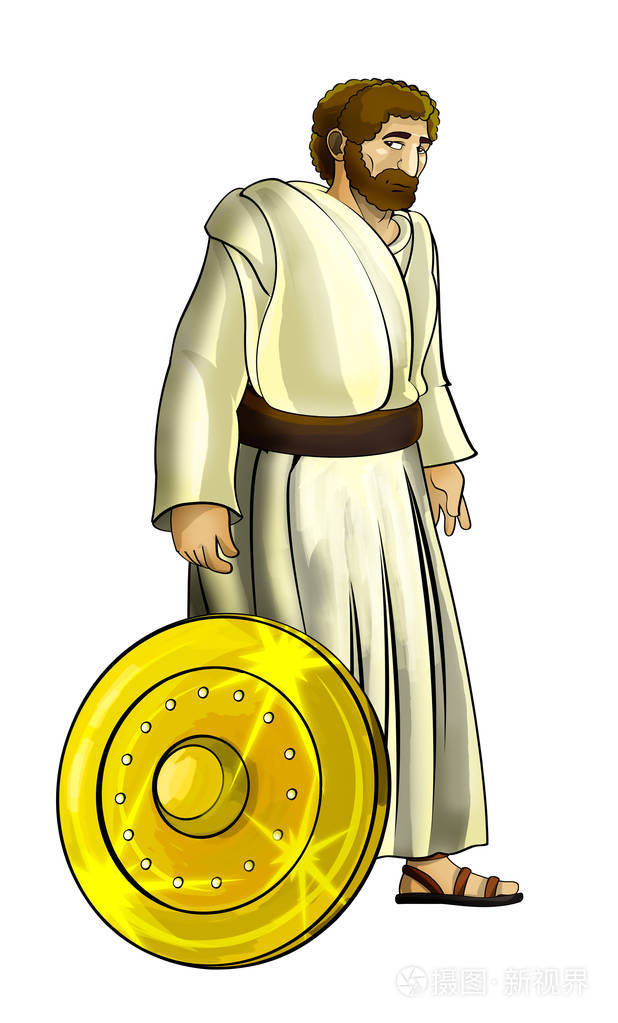 白色背景上有罗马或希腊古代人物战士或角斗士的卡通场景儿童插图