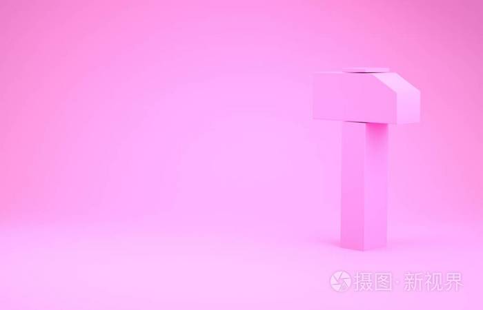 粉红色的锤子图标被隔离在粉红色的背景上维修工具极简主义概念三维
