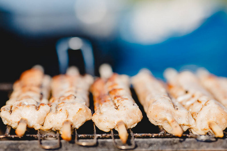 木棍烤肉串是油炸街头美食节图片