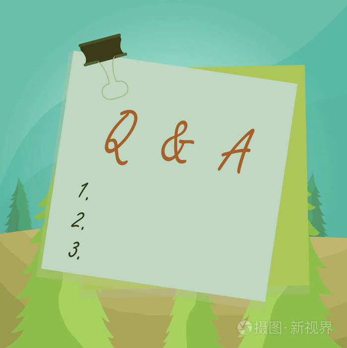 问答商务概念一段时间或一个场合当有人回答问题时纸夹活页夹彩色背景