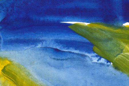 群青和黄色明亮的彩色水彩画背景.手绘靛蓝笔触画.照片