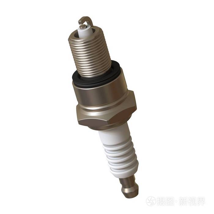 火花塞使用后隔离在白色背景上由型钢陶瓷铝制成高分辨率高质量三维