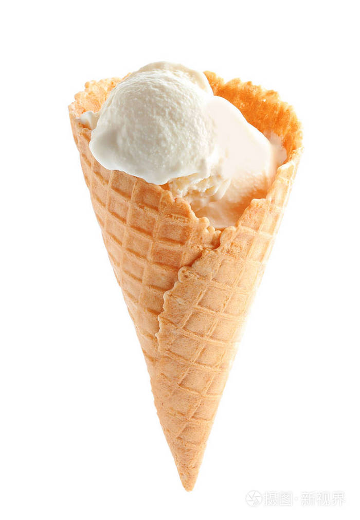 白底华夫饼甜筒冰淇淋