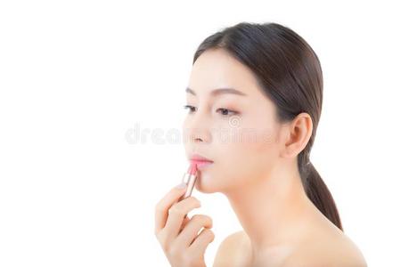口红化妆亚洲人女人和嘴唇香油关心.