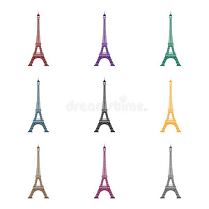 Eiffel语言塔偶像采用黑的方式隔离的向白色的背景.英语字母表的第3个字母