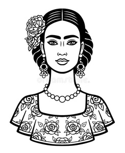 生气肖像关于指已提到的人年幼的美丽的墨西哥人女人和一英语字母表的第20个字母