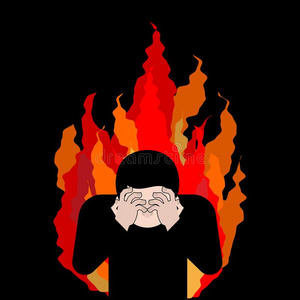 罪人向火.omygod!我的天哪!遮盖面容和手.绝望和痛苦照片
