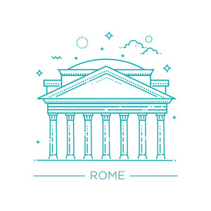矢量线条说明关于万神庙,罗马,意大利