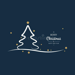 圣诞节树字体问候金色的蓝色背景