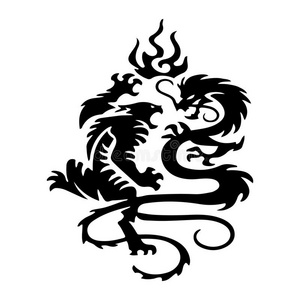 黑的轮廓战斗的老虎和龙,文身隔离的向wickets三柱门照片