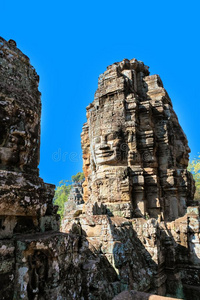 泰国或高棉的佛教寺或僧院巴永庙面容采用吴哥,柬埔寨