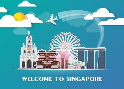 新加坡陆标全球的旅行和旅行纸背景.英语字母表的第22个字母