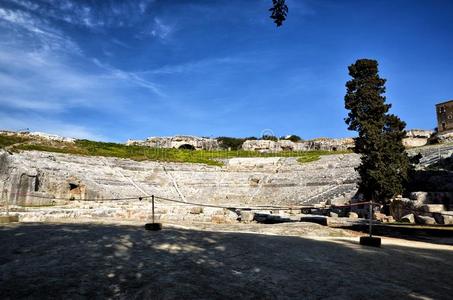 古代的希腊人剧场采用锡拉库扎尼阿波利斯,西西里岛,意大利