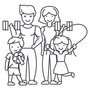 积极的幸福的家庭采用运动健身房矢量l采用e偶像,符号,illust照片