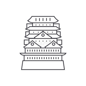 塔,亚洲人庙矢量线条偶像,符号,说明向背