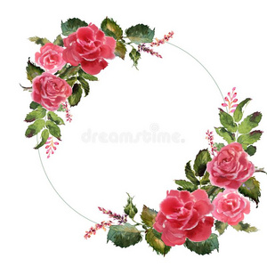 浪漫的水彩玫瑰花花环框架