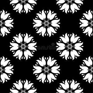 白色的花的无缝的模式向黑的背景