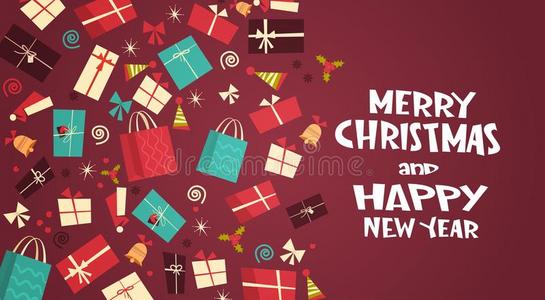 愉快的圣诞节和幸福的新的年招呼卡片和不同的