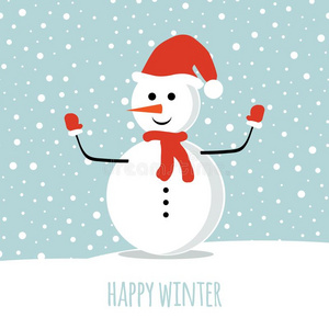 有趣的微笑的雪人说明.幸福的冬
