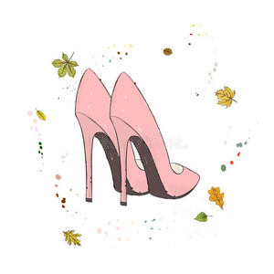 现代的时髦的鞋子关于粉红色的颜色.鞋子向指已提到的人背景关于一