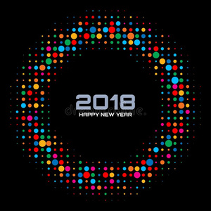 矢量幸福的新的年2018科技卡片背景.明亮的Colombia哥伦比亚