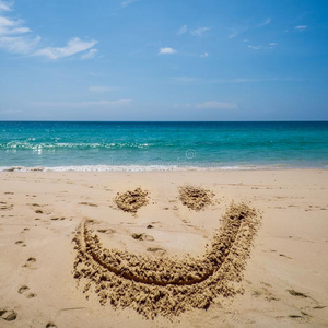微笑的面容绘画向指已提到的人海滩越过海