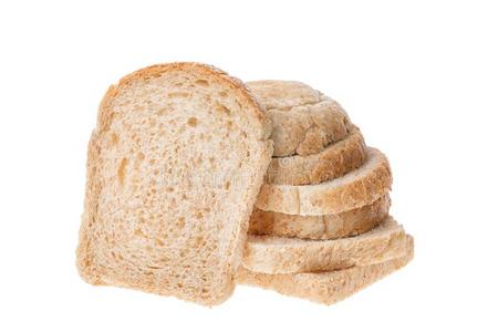 美味的刨切的新鲜的面包一件隔离的向白色的背景.