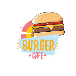 ham汉堡包汉堡包, 面包, 肉类, 切片西红柿, 奶酪, 生菜卡通无缝图案