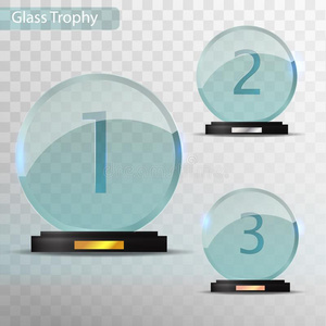 玻璃纪念品授予.放置关于杯子第一,秒和第三位.