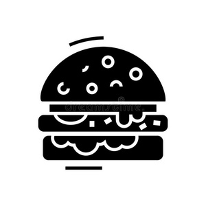 奶酪汉堡包线条偶像,矢量说明,黑的符号向弧点元