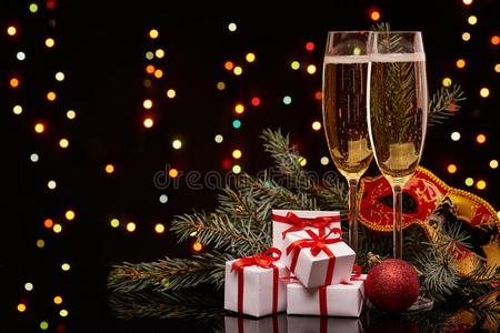 香槟酒.新的年和圣诞节.