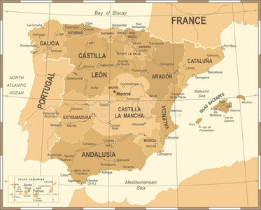 西班牙地图酿酒的矢量说明