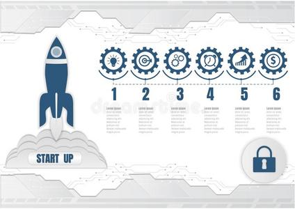 火箭发射启动,数字的科技和信息图巴士