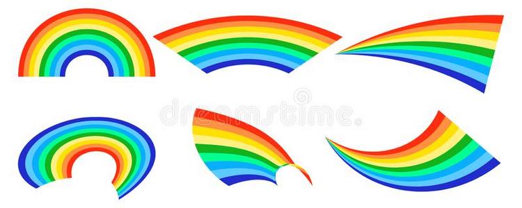 彩虹采用不同的形状现实的放置向白色的背景是be的三单形式
