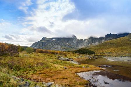 美丽的山范围风景,罗弗敦群岛,挪威