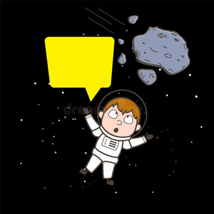 漫画空间男孩和小行星和信息泡矢量图解