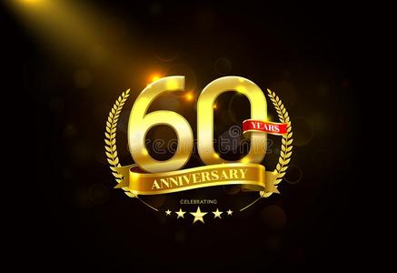 60年周年纪念日和桂冠花环金色的带